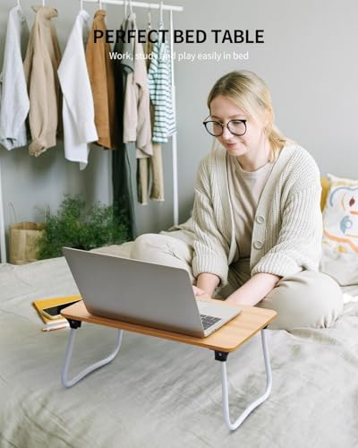 Image of Ruxury Foldable Lap Desk Laptop Stand Bed Desk Table Tray, Breakfast Serving Tray, Portable & Lightweight Mini Table, Lap Tablet Desk for Sofa Couch Floor - Wood