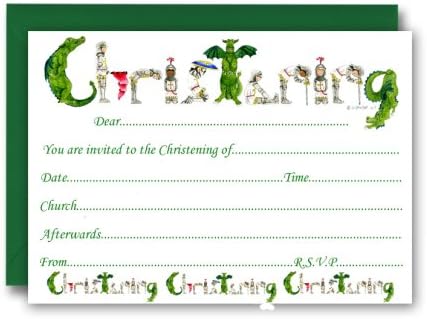Alphabet Art Knights & Dragons Christening Invitation - pack of 10