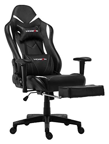 Morfan Gaming Chair Large Size Massage and Rocking Function Computer Office Racing E-Sports Chair with Footrest (Black)