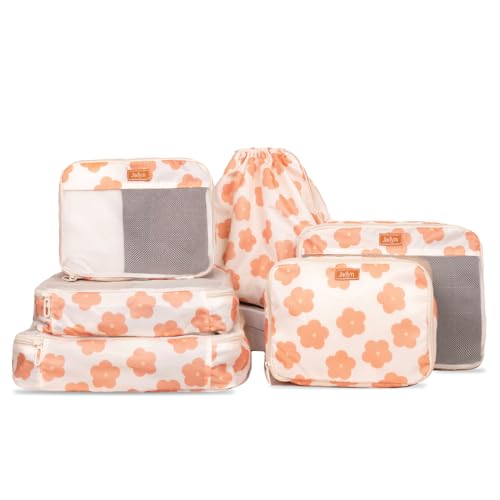Image of Jadyn Packing Cubes for Travel, 6-Piece Large Packing Cube Organizer Set for Suitcase, Duffel Bag, Luggage, Multiple Sizes Travel Essentials (Daisy)
