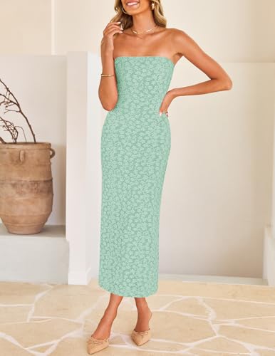 Image of ZESICA Women's 2026 Summer Floral Strapless Bodycon Midi Dress Off Shoulder Beach Formal Cocktail Wedding Guest Long Dresses