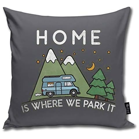 QMS CONTRACTING LIMITED Throw Pillow Cover Camping Home Is Where We Park It Campervan Gift Decorative Pillow Case Home Decor Square 18x18 Inches Pillowcase Cover