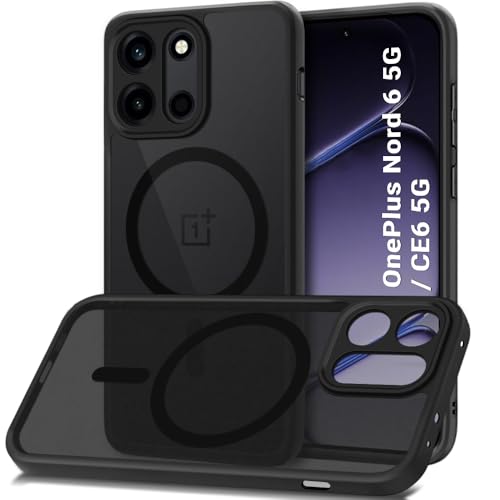 Image of TheGiftKart Hybrid Shockproof Back Cover Case for OnePlus Nord 6 5G / CE 6 5G Compatible with MagSafe | Hard Back Cover Case (PC & TPU, Translucent Smoke Matte Back, Black Sides)