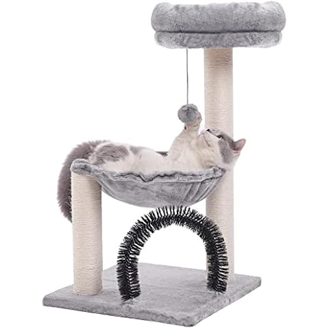 HOOPET Cat Tree Tower for Indoor Cats, 27.8 Inches Multi-Level Cat Tree with Scratching Posts Plush Basket & Perch for Play Rest, Cat Activity Tree with Dangling Ball for Kittens/Small Cats Cover