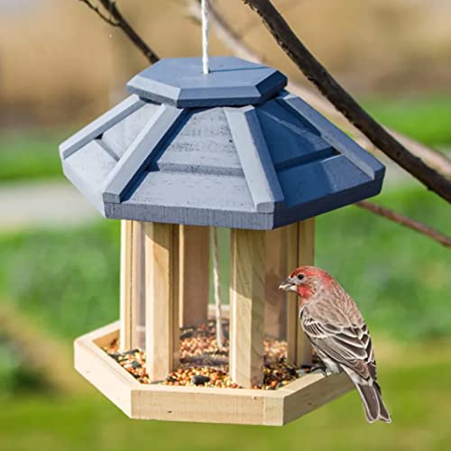 野鳥の餌台 バードフィーダーバー餌台 鳥の餌箱駅|木製バードフィーダー、庭の屋外の供給するための耐久性のあるハンギングワイルドバードフィーダー (A)
