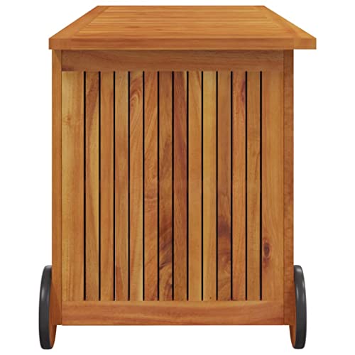 Boîte de rangement d'extérieur avec roulettes, conteneur de terrasse en bois pour coussins et outils, idéal pour l'organisation du jardin, de la piscine et du garage, 113 x 50 cm