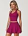 QBGJTD Womens 2 Piece Tennis Skirt Sets Open Back Halter Neck Crop Tank Tops with High Waisted A-line Workout Dress Athletic Set Yoga Golf Outfits for Women Two Piece Tennis Skirt Set Rose Red S