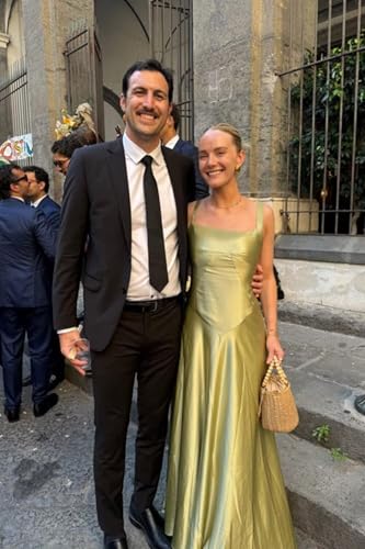 Satin Bridesmaid Dresses for Women Lace up Back Spaghetti Straps Long Evening Gown Formal Prom Dress4