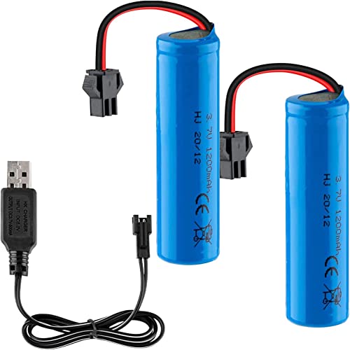 Yangers Lot de 2 batteries rechargeables 3,7 V 1200 mAh Li-ion RC 15 C SM-2P connecteur avec chargeur USB pour voiture télécommandée tout-terrain camion Jumper véhicule Drift Monster Toys