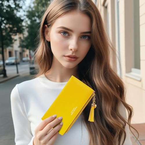 Image of Valentoria Womens Wallet Cute Elegant Long Slim Card Holder Case Minimalist Coin Purse Thin Tassels Zip Clutch Wallets for Girls Ladies