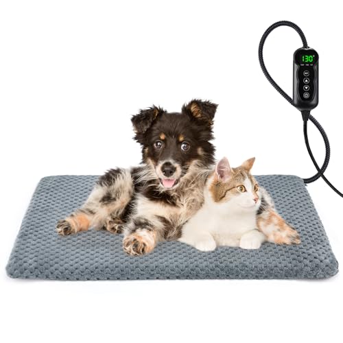 INVENHO Heated Dog Bed, Waterproof Adjustable Temperature Dog Cat Heating Pad with Timer, Indoor Pet Heating Pad for Cats Dogs Electric Pads for Dogs Cats, Pet Heated Pad (M: 28
