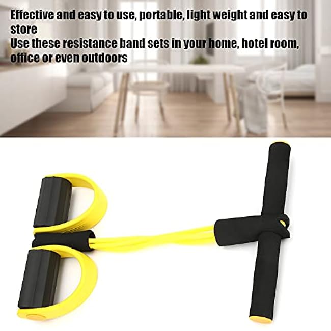 Multifunctional Tension Rope, Resistance Band with Foot Pedal, 2 Tubes Elastic Yoga Pedal Puller Resistance Band for for Abdomen/Waist/Arm/Leg Stretching Slimming Training