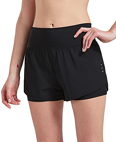 2 in 1 Laufhose Damen Sport Shorts Sommer Kurze Hose Schnelltrocknend Fitness Yoga Shorts Gym Jogging Training Sporthose für Damen mit Taschen – Bild 5