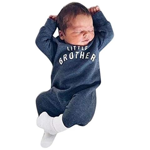 Boys Clothes, SHOBDW Newborn Infant Boy Girl Button Romper Baby Long Sleeve Letter Little Brother Jumpsuit Pattern Playsuit Romper 6-9 Months(Blue,0-3 Months) Cover