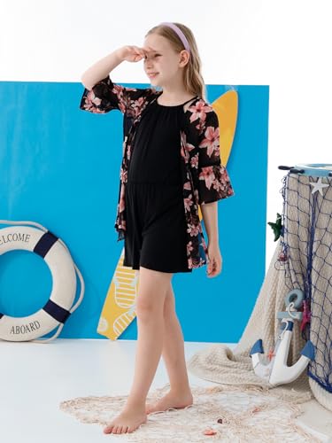 Image of GORLYA Girl's Floral Print Chiffon Beach Cardigan Cover ups Kids Casual Kimono Capes Swimsuit Wraps