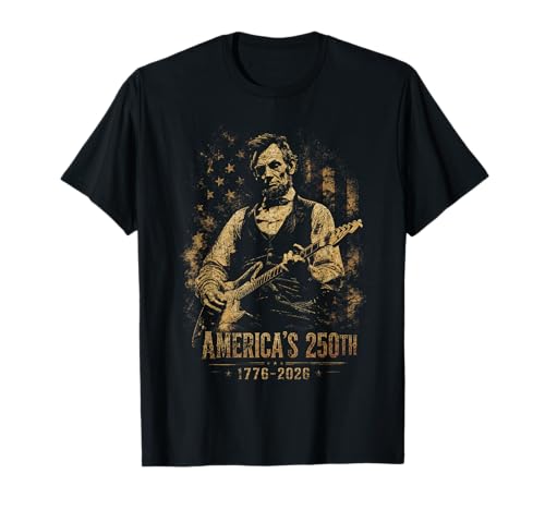 Americas 250th Abraham Lincoln Playing Guitar Retro Vintage T-Shirt