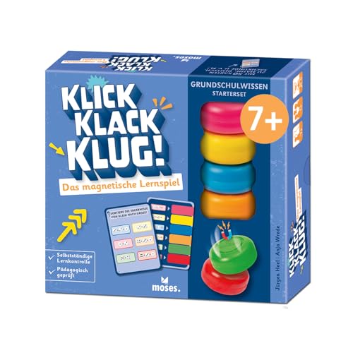 Moses. klick Klack Klug! Das magnetische Lernspiel für die Grundschule Starterset mit Magnetturm pädagogisch geprüftes Spiel für Kinder ab 7 Jahren Blau Grün Gelb