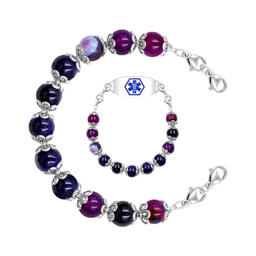 Image of Interchangeable DIY Semi-Finished Medical Alert Bracelet - 8mm Natural Stone Bead Adjustable Dual-Use Bracelet - YA5062