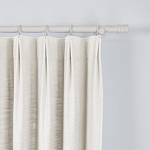 Twopages 84 W X 102 L Tailor Pleat Curtain, Sliding Door Living Room Heavy Faux Linen Textured Window Curtain, Room Darkening Lined Drape 1 Panel, Beige White #TOP1