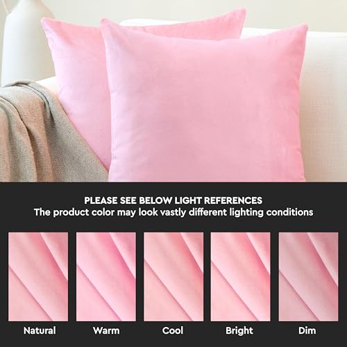 Image of Encasa XO Velvet Throw Pillow Covers 20x20 in (50x50 cm) - Light Pink - No Inserts, Pack of 2 Cases | Solid Plain Dyed Soft & Smooth, Square Decorative Cushion Covers for Living & Bedroom