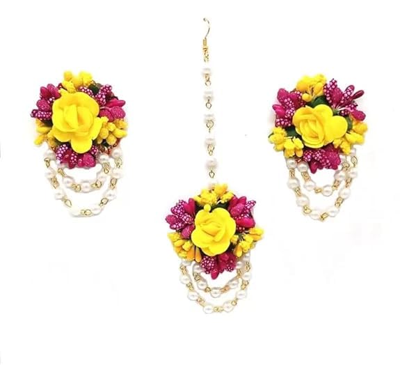 ALIBA COLLECTION Flower Jewelry Set for Women Earrings with Maang Tikka Bridal Indian Jewelry for Haldi |Wedding| Baby Shower (B0BLHGXDF2) Amazon Price History, Amazon Price Tracker