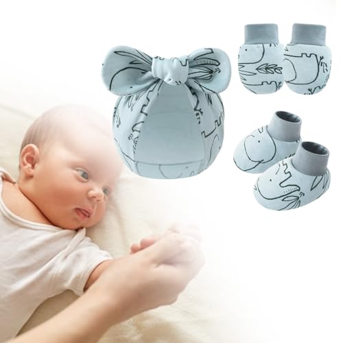 1 Set Baby Hat Mittens Foot Covers Set Soft & Breathable Cotton Fabric Scratch Proof Design Unisex Infant Essential Scratches2