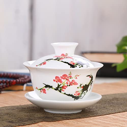 Porcelanowy zestaw do herbaty Gaiwan Kung Fu, Ceramiczny zestaw do herbaty Kungfu Gaiwan Multicolor 3 szt(Style E 130ml)