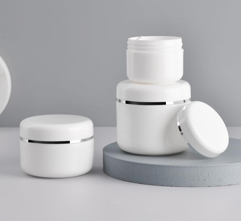6 Pack 250ml/8.5oz Empty White Plastic Cosmetic Jars with Screw Lid and Silver Edge Refillable Makeup Cream Lip Balm Lotion Storage Container Pot - Image 3