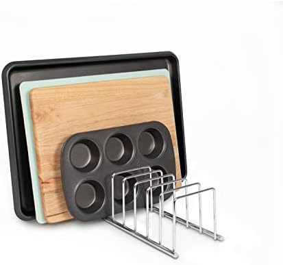 Spectrum Diversified Euro Kitchen Lid Organizer for Plates Cutting Boards, Bakeware, Cooling Racks, Pots & Pans, Serving Trays, and Reusable Containers, Chrome