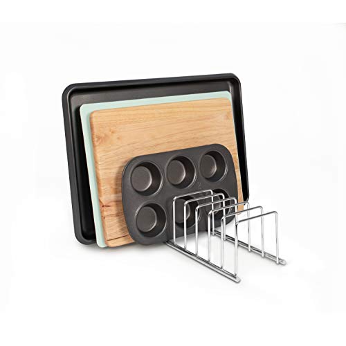 Spectrum Diversified Euro Kitchen Lid Organizer For Plates Cutting Boards, Bakeware, Cooling Racks, Pots & Pans, Serving Trays, And Reusable Containers, Chrome #TOP5