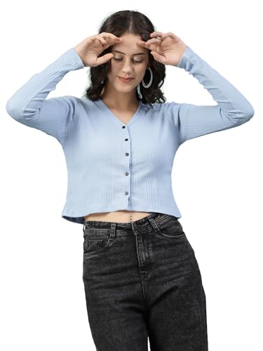 Image of Rigo Casual Wear V Neck Rib Knit Top for Women | Slim Fit Long Sleeves Western Tops for Women