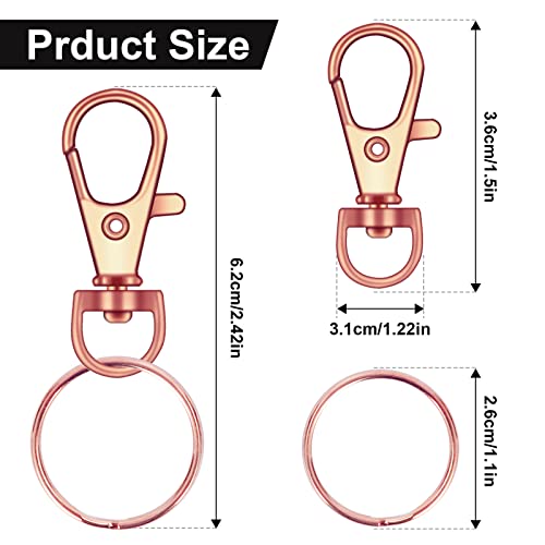 Image of 120PCS Premium Swivel Lanyard Snap Hook with Key Rings, Metal Keychain Hooks for Jewelry Making, Crafts (Rose Gold)