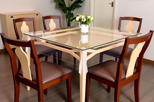 Image of The Furnishing Tree Square Shaped 4 Seater Transparent Table Cover Size 54x54 inches 0.25 mm Thickness Without Lace(Plastic, Pack of 1)