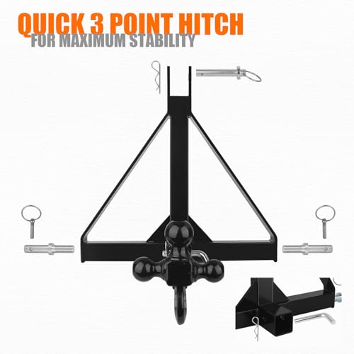Chelhead Tractor 3 Point Attachments with Multi Ball Trailer Hitch Compatible with Kubota, BX, LM25H, WLM Tractor, NorTrac, Yanmar, Kioti, Cat, John Deere Drawbar Adapter Category 1
