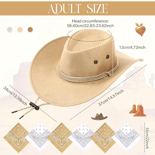 Image of Zhanmai 12 Pcs Cowboy Hat and Bandana Cowboy Cowgirl Hats Bulk Western Party Costume Halloween Accessory