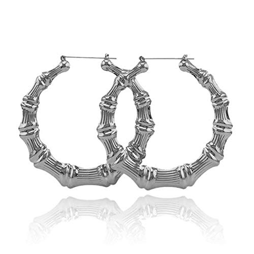 Silver Hip-Hop Oversized Bamboo Hoop Earrings 85mm