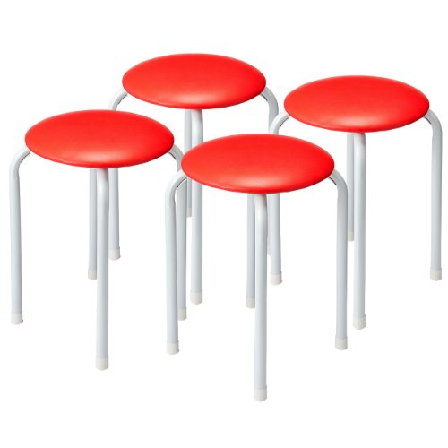 サンワダイレクト 丸イス パイプ 軽量 積み重ね可能 4脚セット レッド 150-SNC061R4