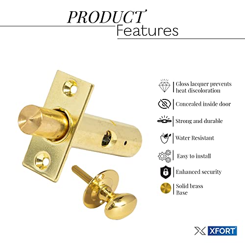 XFORT Rack Bolt Security Kit in Polished Brass, Oval Turn Knob with 55mm Rack Bolt. Extra Security As an Additional Lock - Image 3