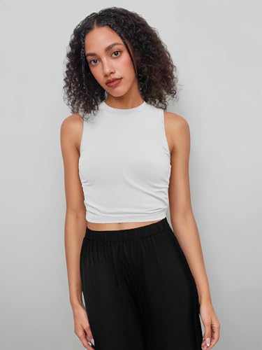 CIDER Crop Tops for Women Mimi Cuttrell Basic Sleeveless Ruched Going Out Summer Casual Ribbed Tank Top3