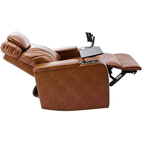 Electric Recliner Chair With Usb Ports,1 Cup Holders, 360 Swivel Tray Table, Cell Phone Stand & Hidden Arm Storage And Bluetooth Subwoofer Audio- Transform Your Room Into Home Theater(Light Brown) #TOP1