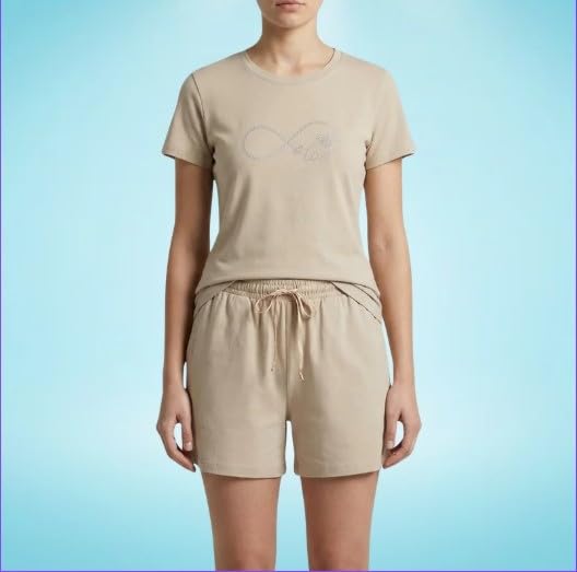 Image of Women Co-Ord Top Bottom Outfit Fabric Printed Casual Daily Travel Occasion Style | Beige