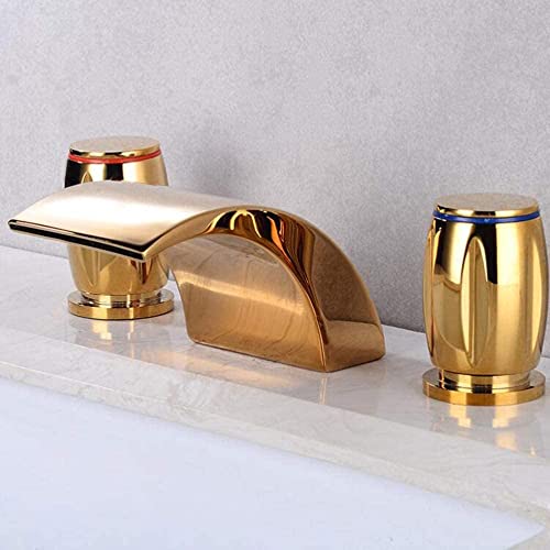 Robinet de salle de bain d'eau chaude froide 3 trous cascade noir en inox