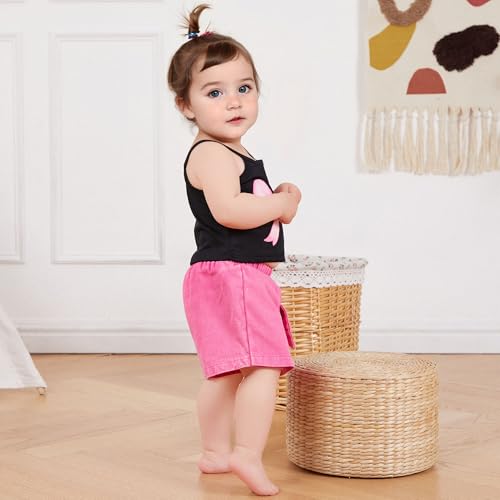Emmababy Toddler Girls Denim Shorts Set Ribbed Crop Tank Top Sleeveless Bow Jean Shorts Skirt Western Baby Summer Clothes3