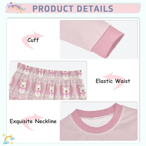 Cartoon Pajamas Set Bear Heart Pink Bow Long Sleeve PJs Cotton Jammies Sleepwear Top and Pants4