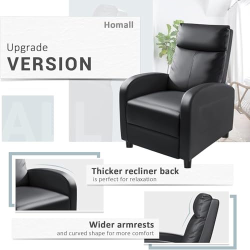 Image of Homall Recliner Chair, Recliner Sofa PU Leather for Adults, Black Recliners