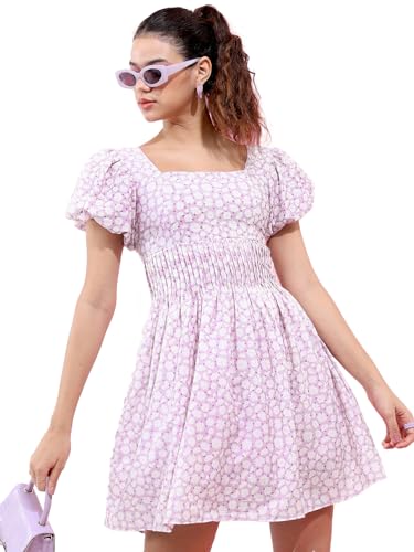 Image of Tokyo Talkies Women's Short Sleeves Square Neck Printed Dresses | Stylish Dresses | Casual Dresses