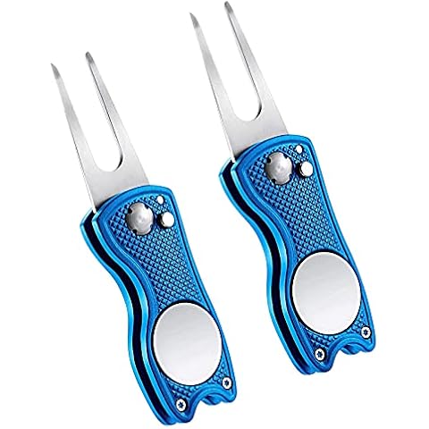 Golf Reparatur Pitchgabel 2 Stück Edelstahl Golf Pitchgabel Reparaturwerkzeug Faltbare Edelstahl Golf Divot Tool Switchblade Golf Pitchgabel Putting Cover