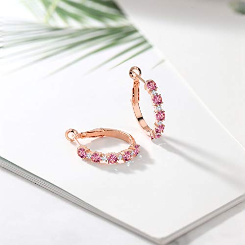 Gem Stone King Gemstone Birthstone Hoop Earrings for Women | 925 Sterling Silver | Round 3MM and 1.8MM Accents | 3/7 Inch Diameter | Fine Jewelry for Her Mom Wife4