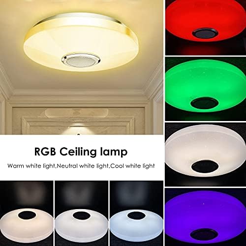 RGB LED Ceiling Light with Bluetooth Speaker 36W, High Sound Quality Speaker,Cool/Warm White Colour Changing Ceiling lamp with Remote Control and App,Waterproof Ceiling Lamp for Bedroom Bathroom Ø30cm