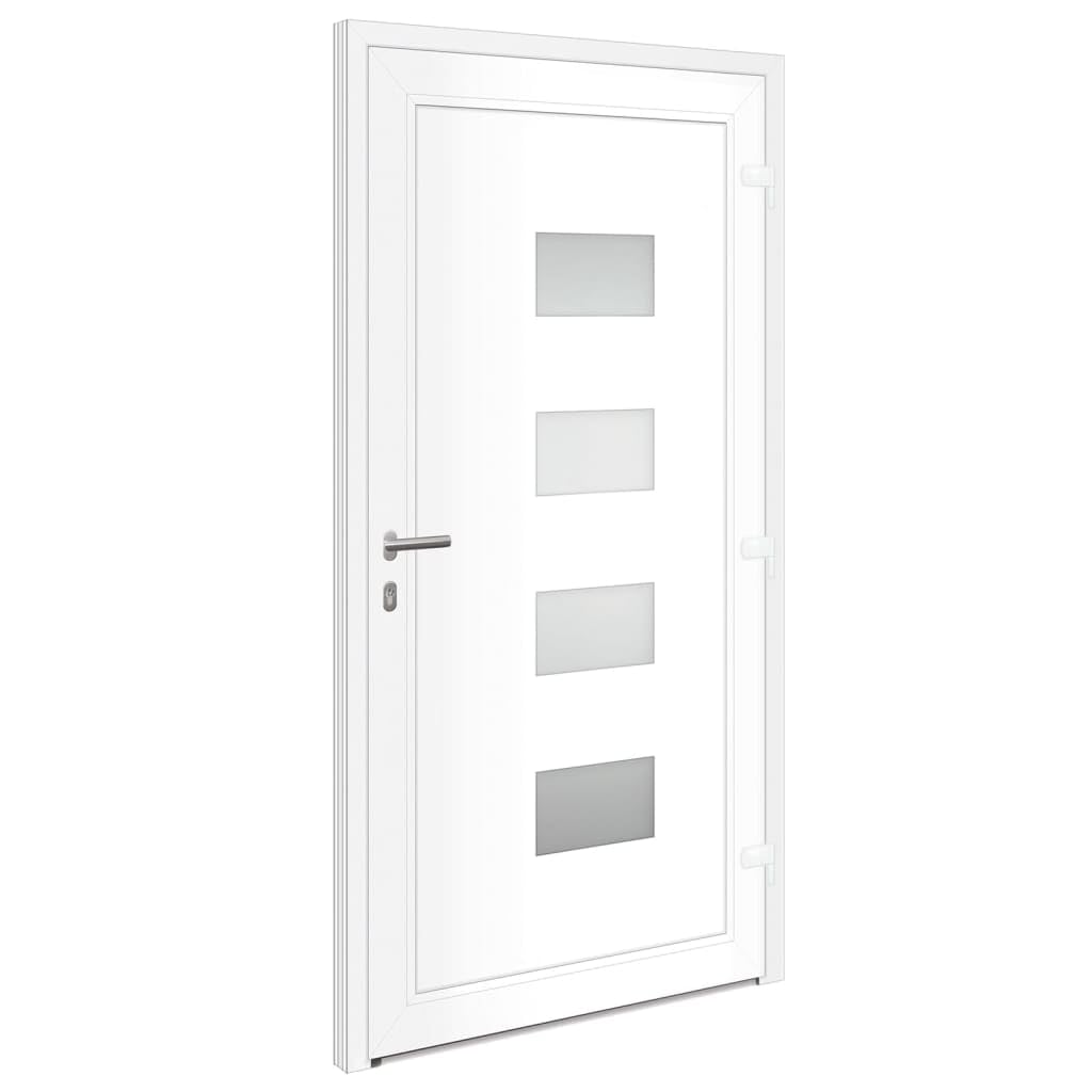 Puerta de entrada blanca de 110 x 210 cm de aluminio y PVC con 3 bisagras ajustables y cerradura de seguridad de 5 vías para mayor seguridad, duradera y resistente a la corrosión